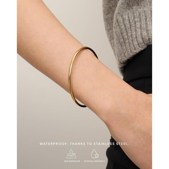 14K Gold Plated Bangle Bracelet for Women | Classic Lightweight Stacking Stainle - Picture 4 of 5